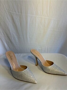 Lulu's Silver Rhinestone Pointed-Toe Stiletto Mules